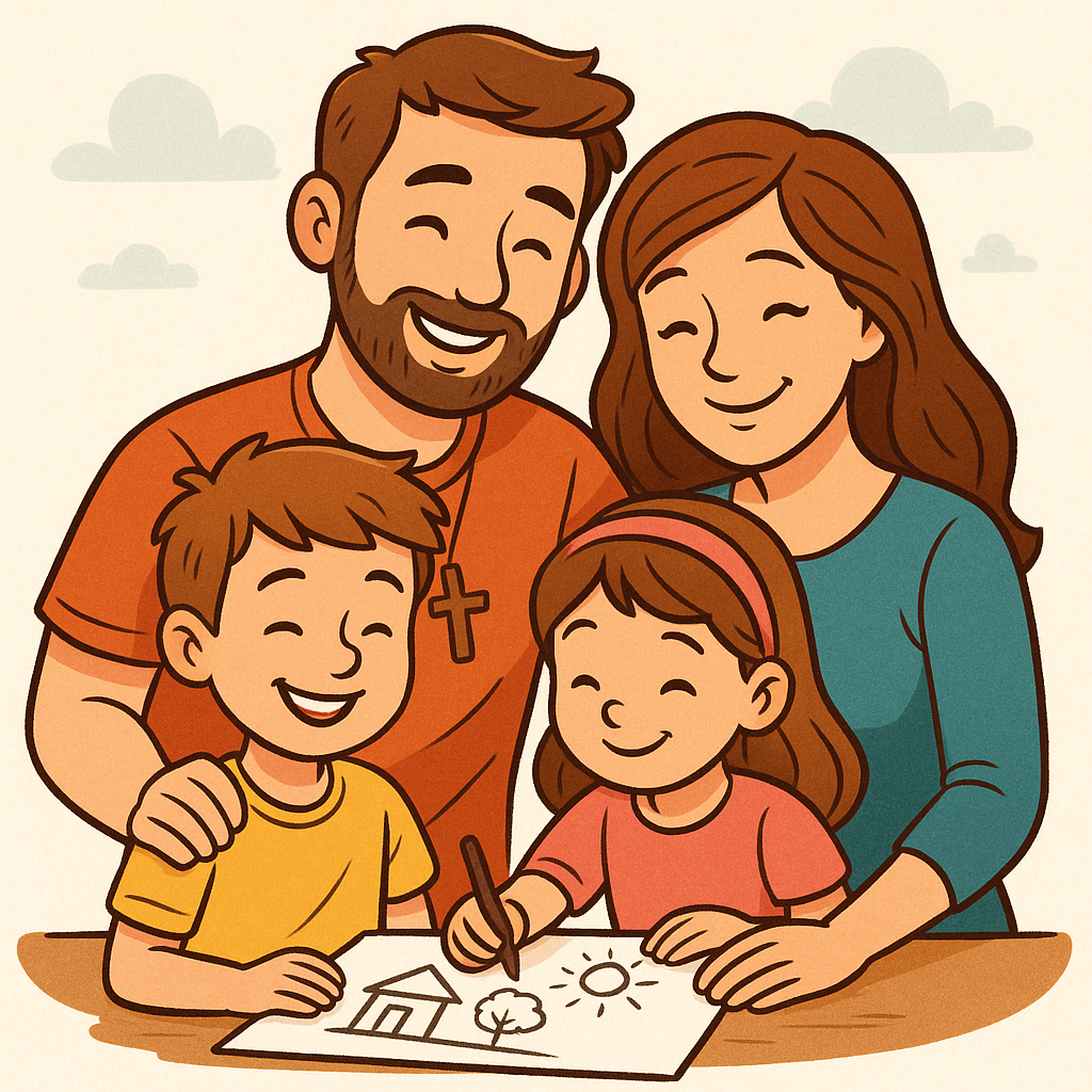Família colorindo juntos